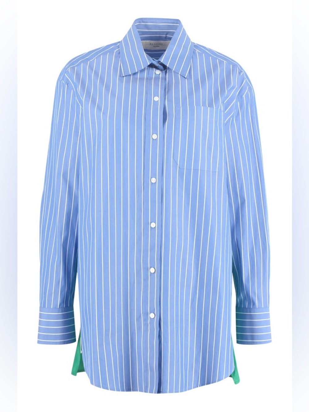 Max Mara Weekend Lappole Oversized Blue Striped Cotton and Silk Shirt SZ 6